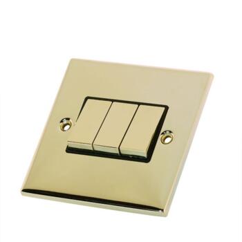 Slimline 2 Way Triple Light Switch- Polished Brass - With Black Interior