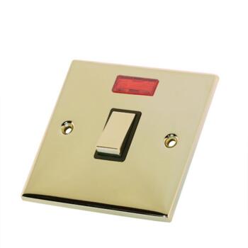 Slimline 20A DP Switch with Neon - Polished Brass - With Black Interior