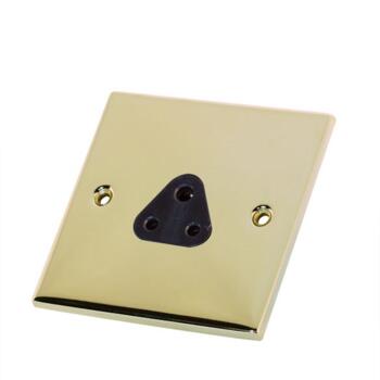 Slimline 2A Single Round Pin Socket-Polished Brass - With Black Interior