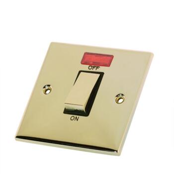 Slimline 45A 1 Gang DP Switch-Neon-Polished Brass - With Black Interior