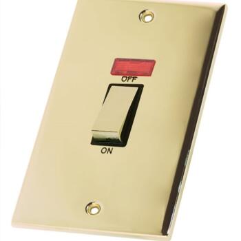 Slimline 45A 2 Gang DP Switch-Neon- Polished Brass - With Black Interior