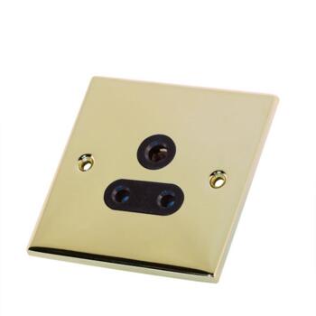 Slimline 5A Single Round Pin Socket-Polished Brass - With Black Interior