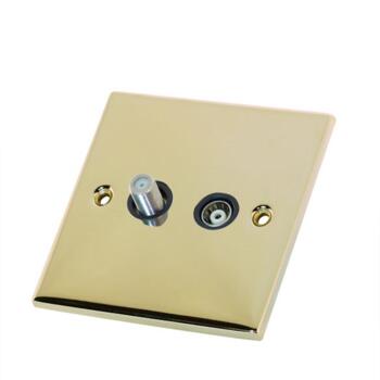 Slimline Satellite and TV Socket - Polished Brass - With Black Interior