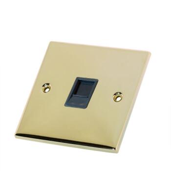 Slimline Single RJ45 Data Outlet Socket -Pol/Brass - With Black Interior