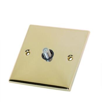 Slimline Single Satellite Socket - Polished Brass - With Black Interior