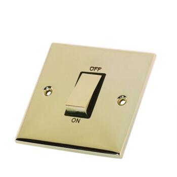 Slimline 45A 1 Gang DP Switch - Polished Brass - With Black Interior