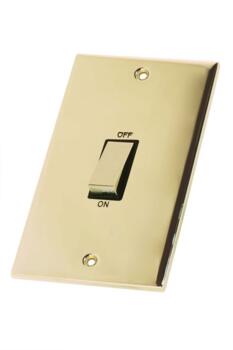 Slimline 45A 2 Gang DP Switch - Polished Brass - With Black Interior