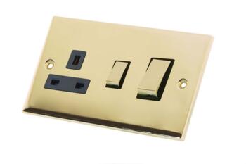 Slimline 45A Cooker Control Unit - Polished Brass - With Black Interior