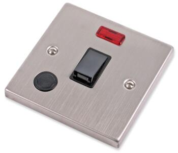 Stainless Steel 20A DP Switch - Black Insert -    20A DP Switch & Neon with Flex Out - Black Ins