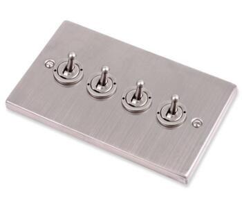 Stainless Steel Toggle Light Switch - Quad 4 Gang 2 Way