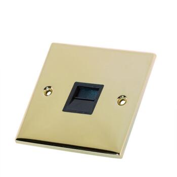 Slimline Single T'phone Socket Secondary-Pol/Brass - With Black Interior