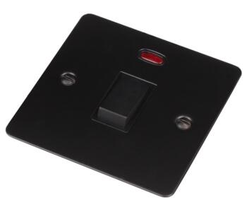 Flat Plate Matt Black 20A DP Switch With Neon - With Black Interior