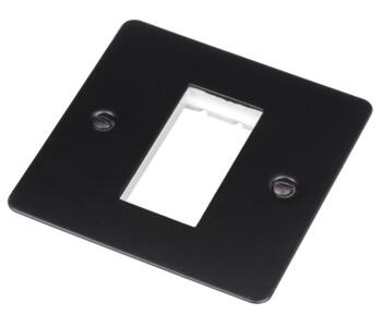 Flat Plate Matt Black Eurodata Module Plate - 2 Gang 4 Module 50mm x 100mm