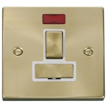 Satin Brass Switched Fused Spur 13A Ingot - White Interior With Neon