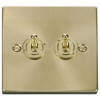 Satin Brass Toggle Switch  - 2 Gang 2 Way Double