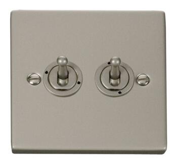 Pearl Nickel Toggle Switch  - 2 Gang 2 Way Double
