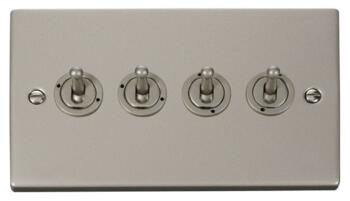 Pearl Nickel Toggle Switch  - 4 Gang 2 Way Quad