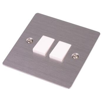 Flat Plate Stainless Steel Double Light Switch - With White Interior