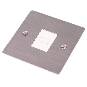Flat Plate Stainless Steel Slave Telephone Socket - With White Interior