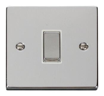 Polished Chrome Light Switch - Single 1 Gang 2 Way - With White Interior