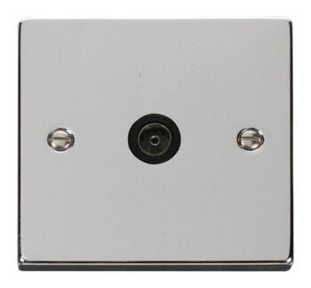 Polished Chrome TV Socket - Single Co-ax Outlet - With Black Interior