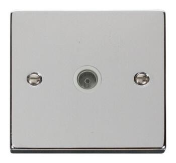 Polished Chrome TV Socket - Single Co-ax Outlet - With White Interior
