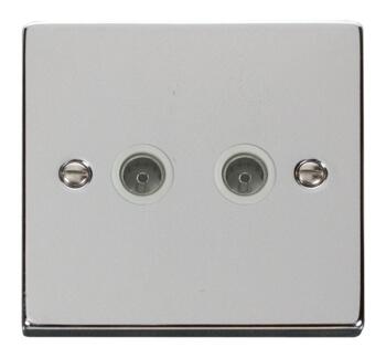Polished Chrome Double TV Socket - Twin Co-ax Out - With White Interior