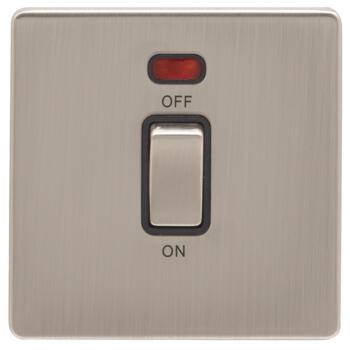 Screwless Satin Nickel 45A Cooker/Shower Switch - With Black Insert And Neon