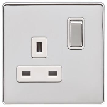 Screwless Polished Chrome 13A Switched Socket - With White Interior