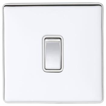 Screwless Polished Chrome Single Light Switch - With White Interior