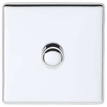 Screwless Polished Chrome Dimmer Switch - 1 Gang 2 Way 400 Watt With White Interior