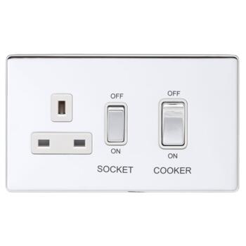 Screwless Polished Chrome 45A Cooker Control unit - With White Insert