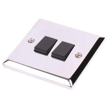 Chrome Double Light Switch - With Black Interior