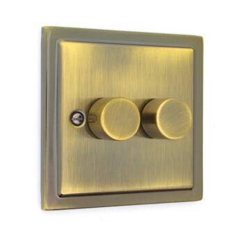 Stepped Antique Brass Dimmer Switch -  Double 250W Dimmer Switch - 2 Gang 2 Way