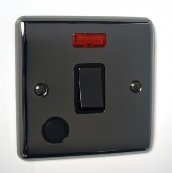 Slim Black Nickel 20A Double Pole Switch - With Neon