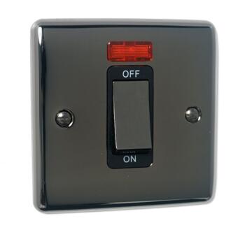 Slim Black Nickel 45A DP Cooker/Shower Switch - 45A DP Switch with Neon - 1 Gang
