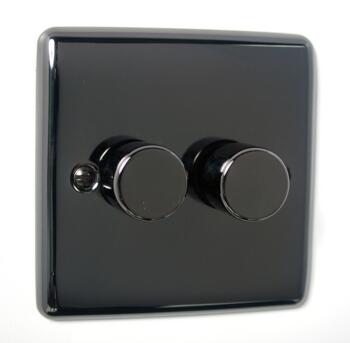 Slim Black Nickel Dimmer Switch - Double 250W Dimmer Switch - 2 Gang 2 Way