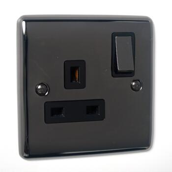 Slim Brushed Chrome 13A Switched Socket Outlet With USB Charger - With USB Charger