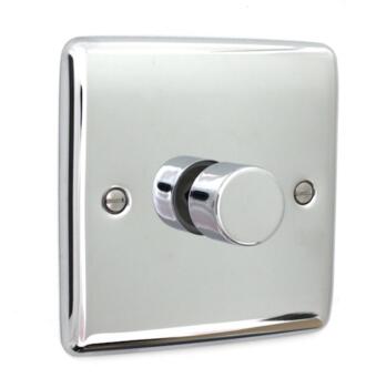 Slim Polished Chrome Dimmer Switch - Single 250W Dimmer Switch - 1 Gang 2 Way