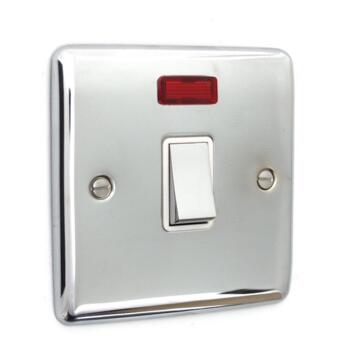 Slim Polished Chrome 20A Double Pole Switch - With Neon