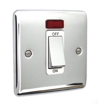 Slim Polished Chrome 45A DP Cooker/Shower Switch - 45A DP Switch with Neon - 1 Gang