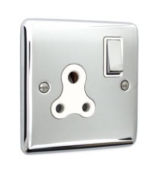 Slim Polished Chrome Round Pin Socket - 5A Switched