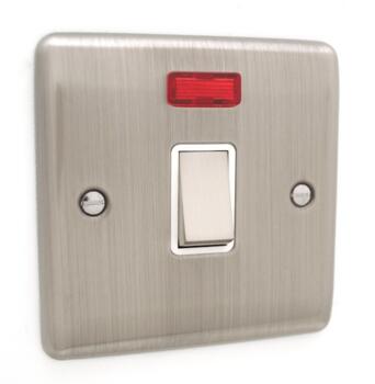 Slim Brushed Chrome 20A Double Pole Switch - With Neon