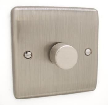 Slim Brushed Chrome Dimmer Switch - Single 250W Dimmer Switch - 1 Gang 2 Way