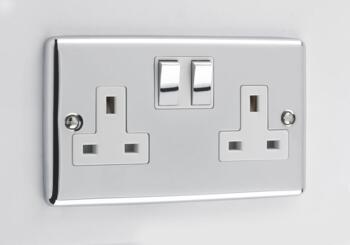 Windsor Polished Chrome 13A Double Switched Socket - White Insert