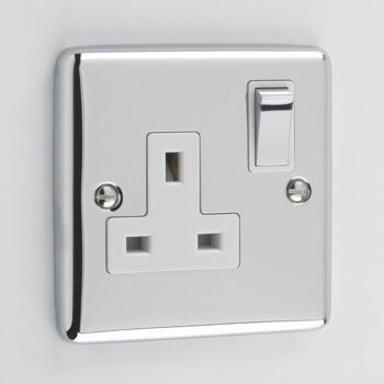 Windsor Polished Chrome 13A Single Switched Socket - With White Interior