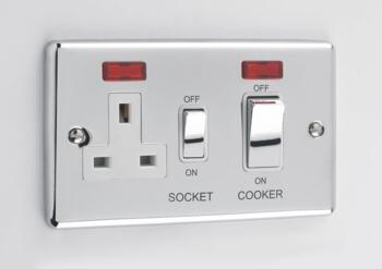 Windsor Polished Chrome Cooker Switch With Socket - With White Interior