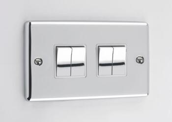 Windsor Polished Chrome Quad 4 Gang Light Switch - With White Interior