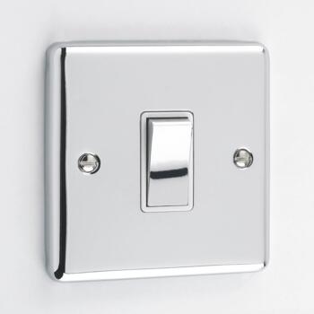 Windsor Polished Chrome Single 1 Gang Light Switch - With White Interior