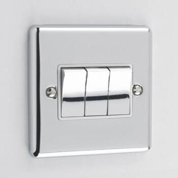 Windsor Polished Chrome Triple 3 Gang Light Switch - With White Interior